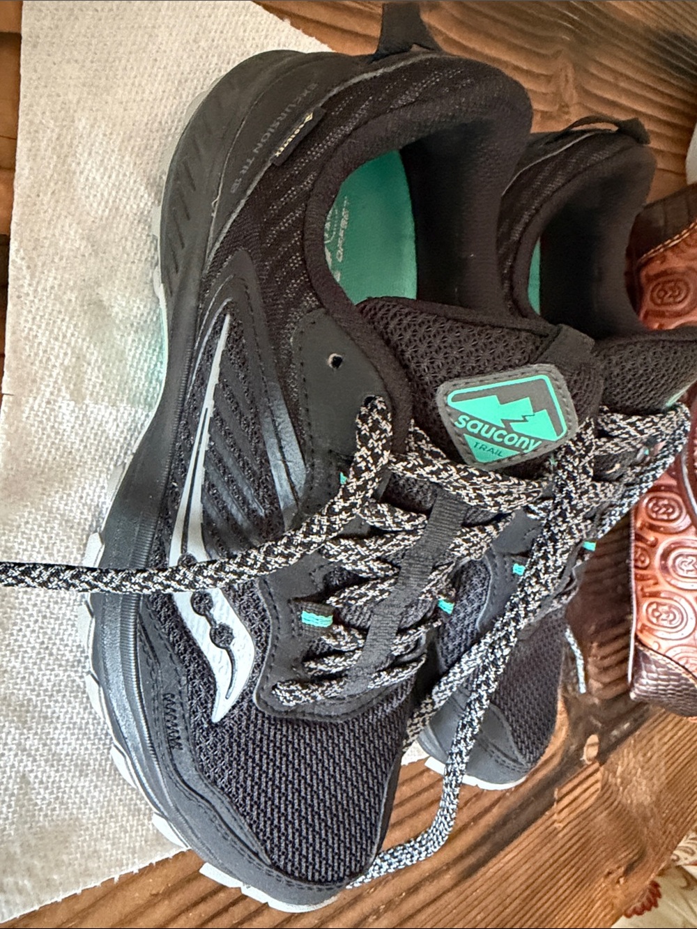 Saucony Women's Black with Teal Accent Trail Sneakers
